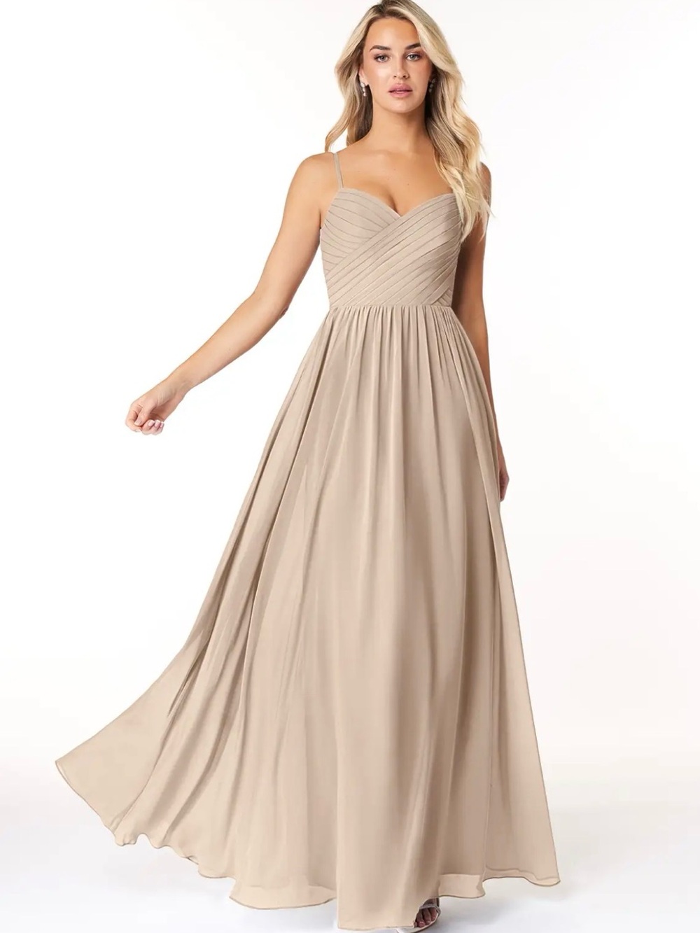 Azazie Beige Spaghetti-Strap Maxi Dress
